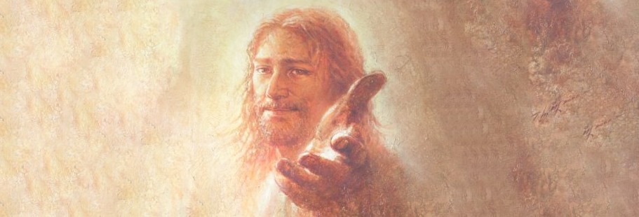 Misty picture, Jesus holds out hand in welcome