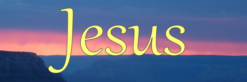 Jesus name set against sunset over Grand Canyon