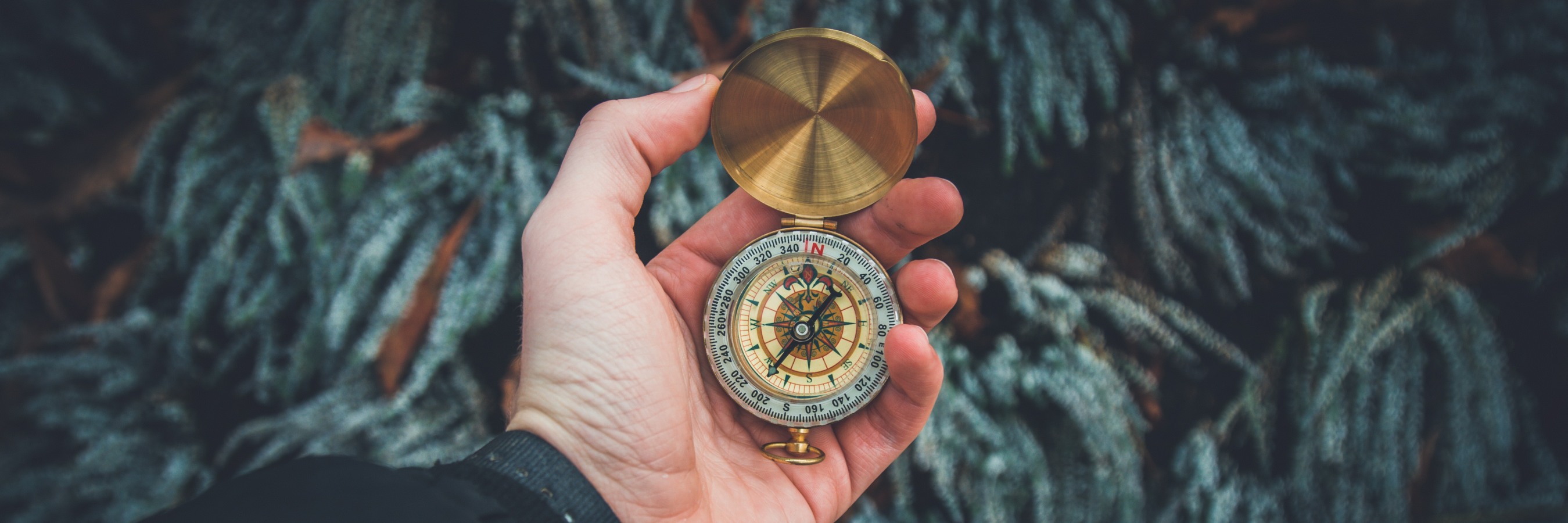 A compass in a man's hand